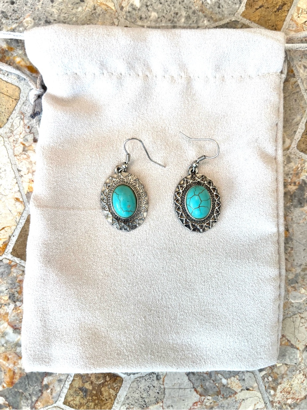 Southwestern Turquoise Drop Earrings | Western Boho Silver Tone